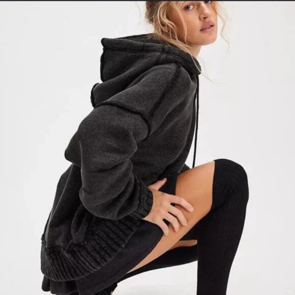 New! Free People x We The Free stand up Charcoal Knit Hoodie nbnn